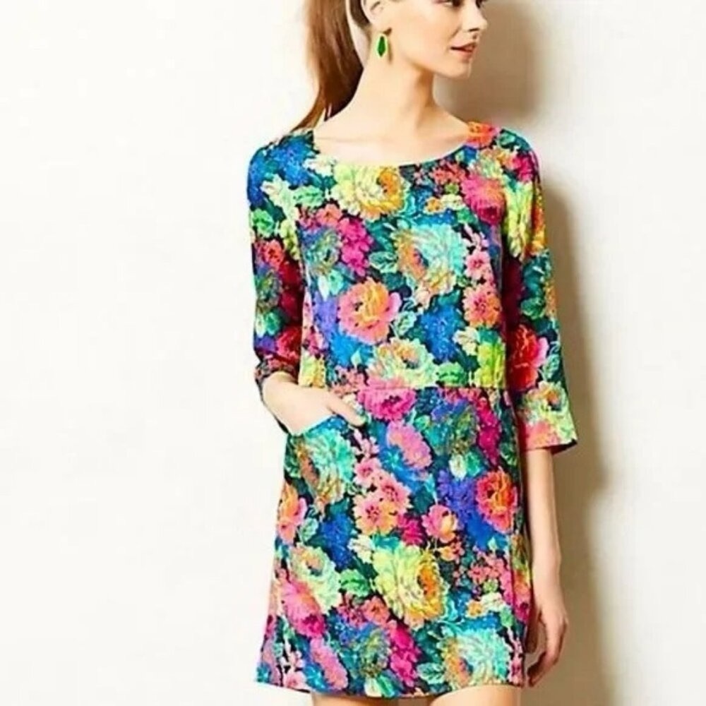 Anthropologie HD in Paris Tropicalist colorful Shift dress Size S NWT